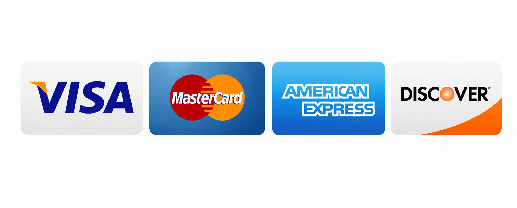 Accepted credit cards: Visa, Mastercard, American Express, Discover